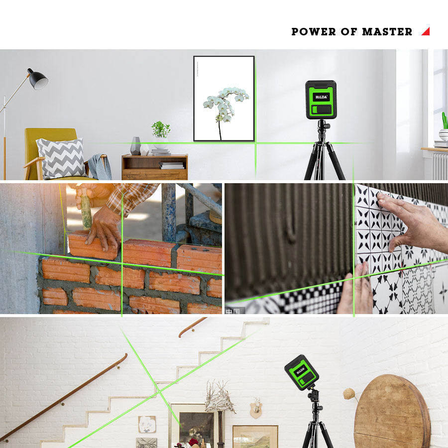 HILDA Laser Level Meter 2-Lines Cross Green Light Level Laser Horizontal and Vertical Laser Self-Leveling Tool HILDA Laser Level Meter 2-Lines Cross Green Light Level Laser Horizontal and Vertical Laser Self-Leveling Tool